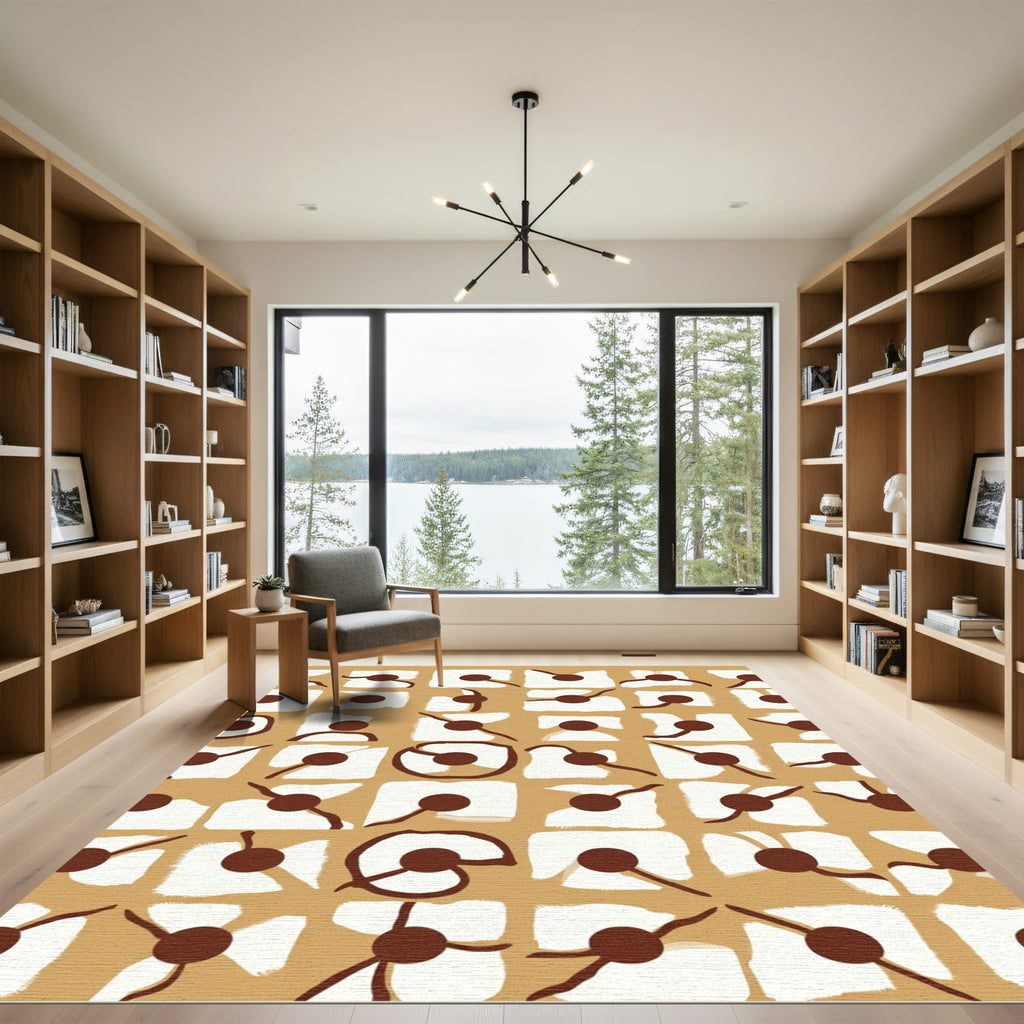 Brown and White Abstract Circles Rug