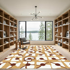 Brown and White Abstract Circles Rug