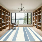Serene Blue White Vertical Stripe Rug