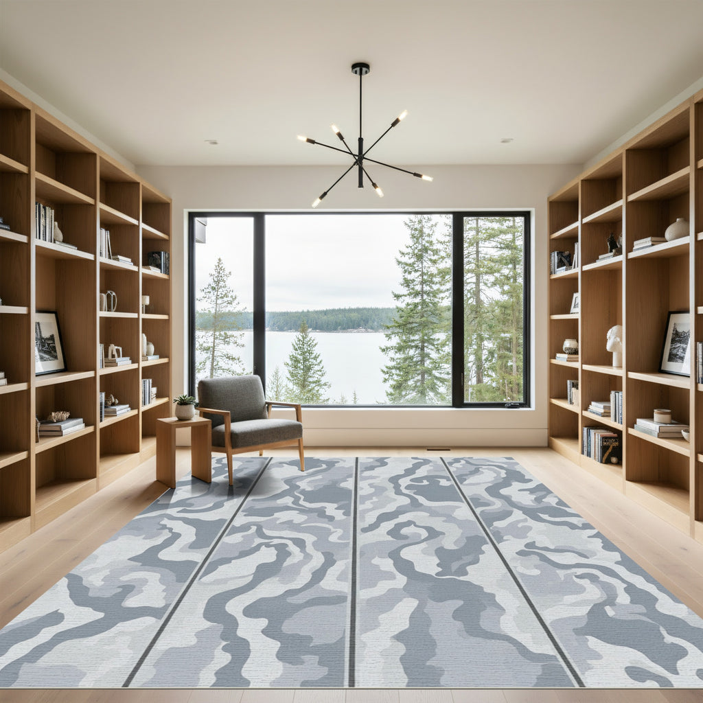 Monochromatic Slate Camouflage Swirls Rug