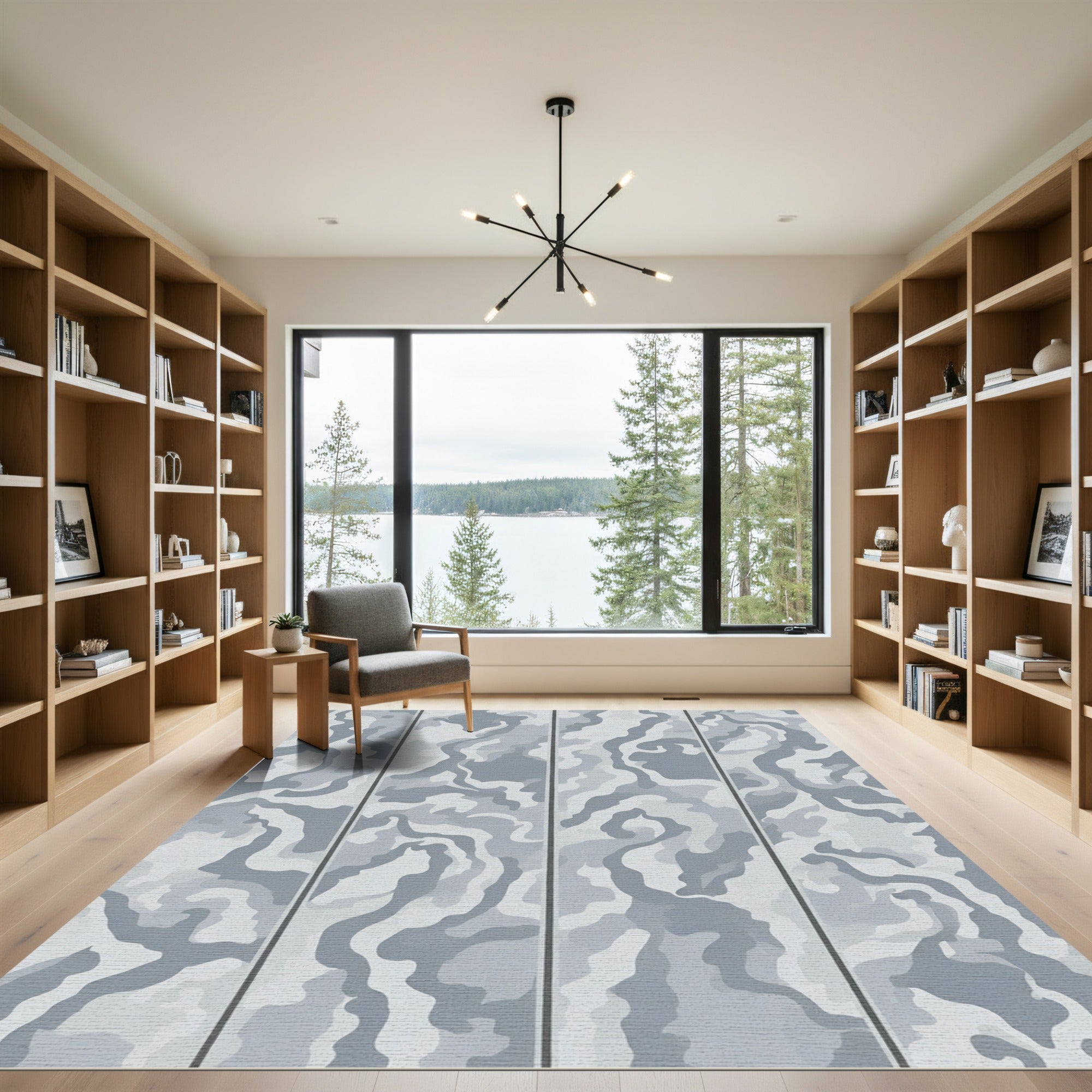 Monochromatic Slate Camouflage Swirls Rug