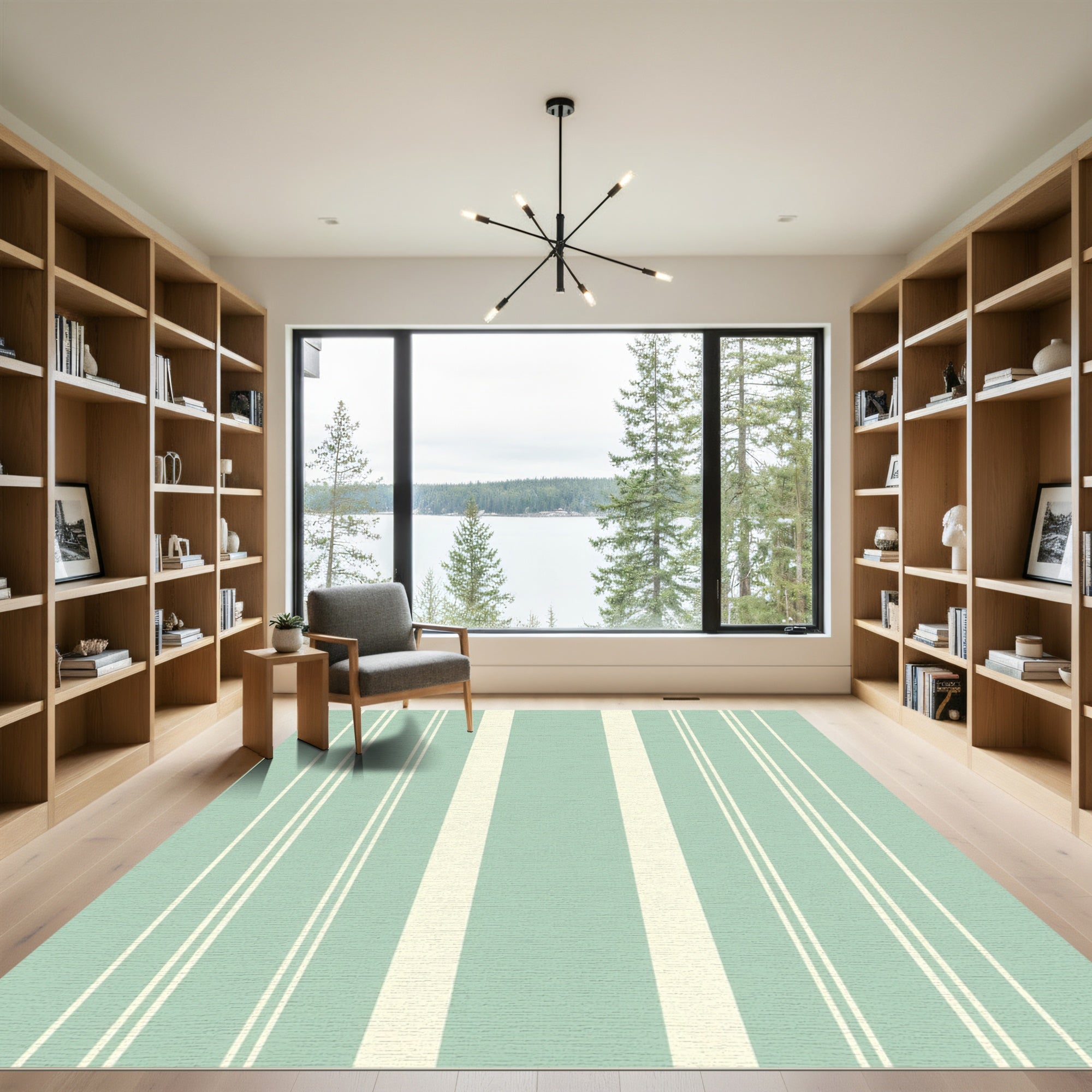 Aqua Beige Wide Narrow Stripe Rug