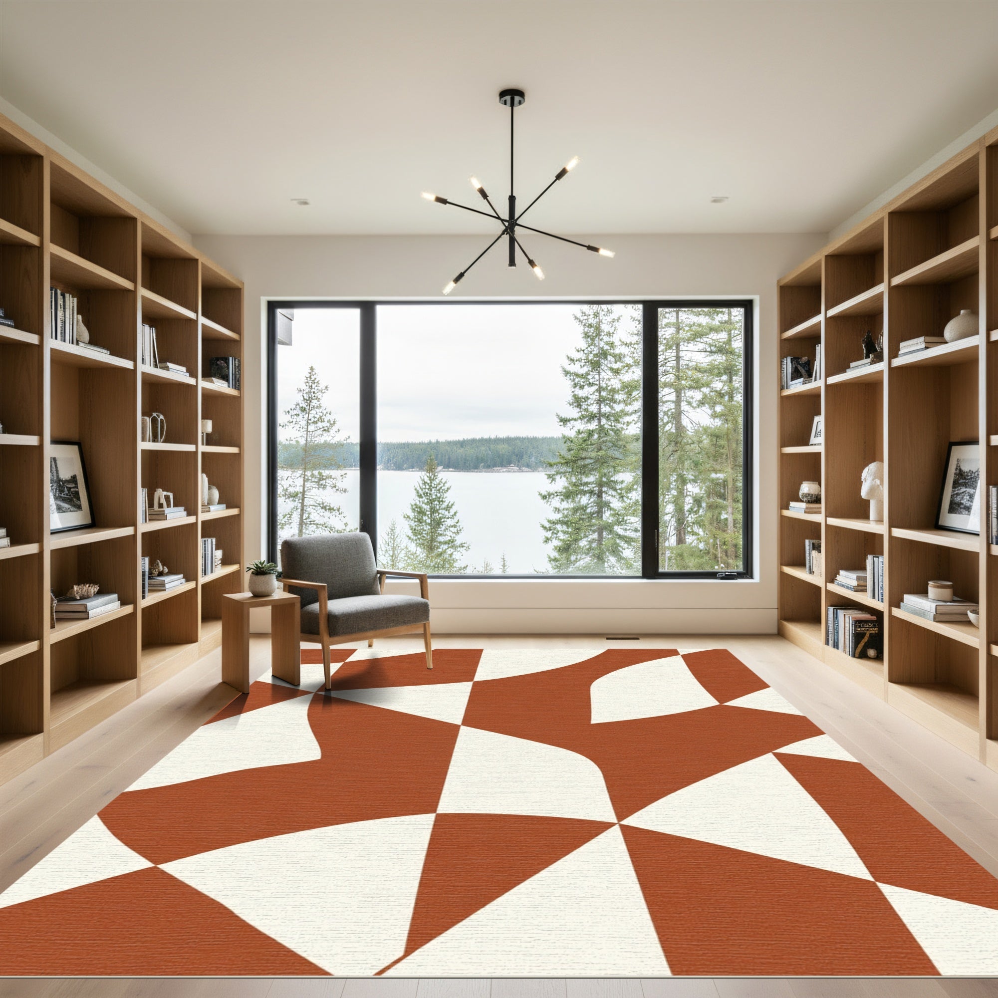 Earthy Terracotta Abstract Curve Rug