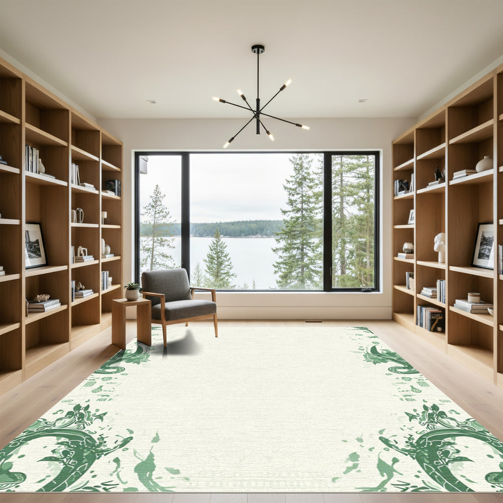 Emerald Dragon Border Cream Rug