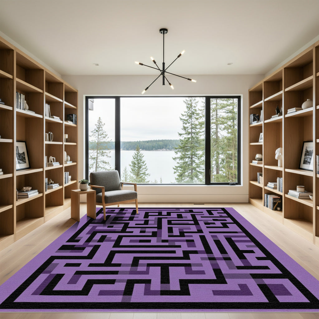 Purple Abstract Maze Geometric Rug
