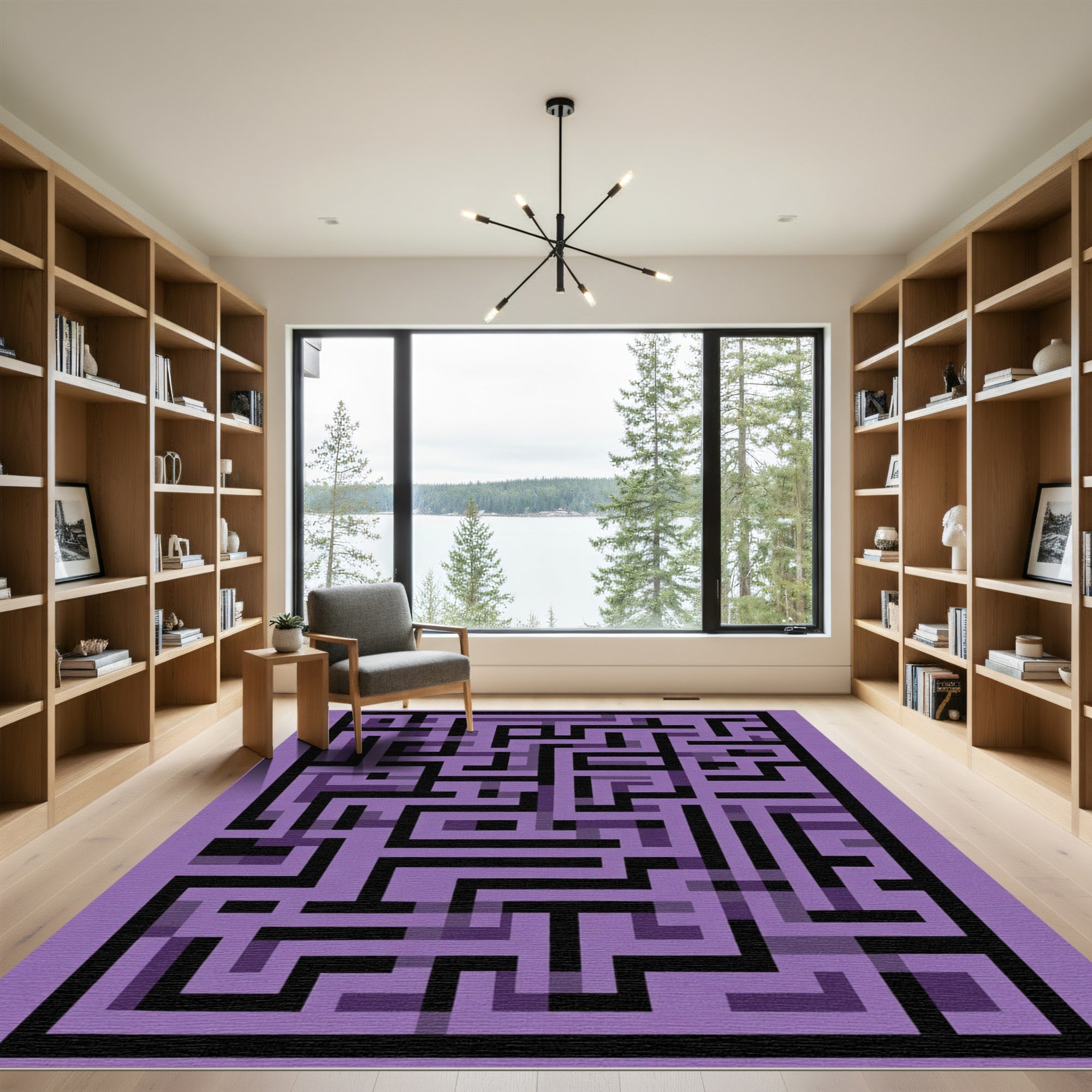 Purple Abstract Maze Geometric Rug