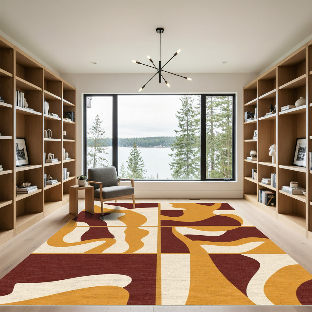 Mid Century Abstract Swirl Mustard Rug