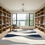 Modern Navy Gray Abstract Wave Rug