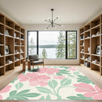 Pink Soft Floral Foliage Composition Rug