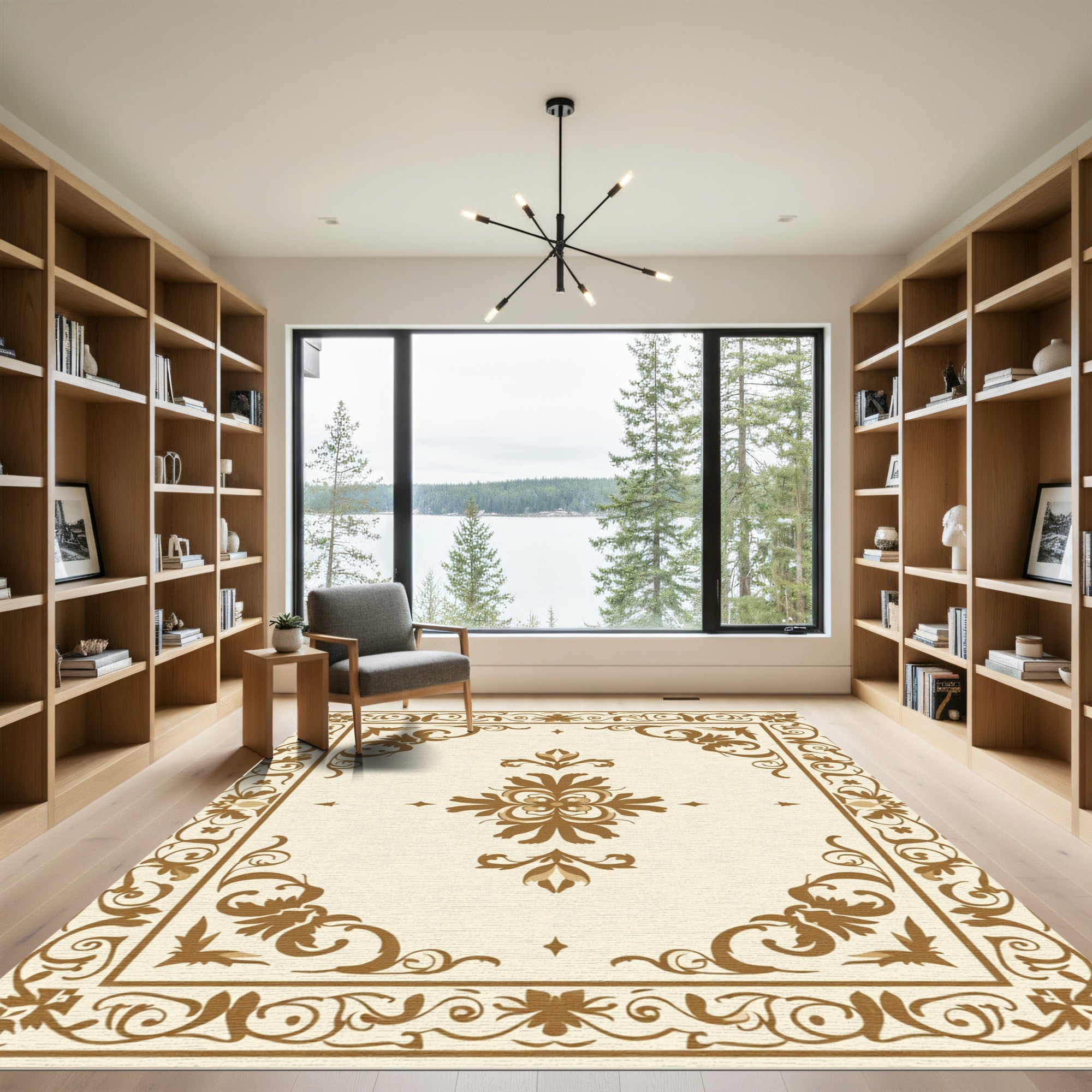Traditional Beige Floral Scroll Rug