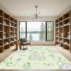 Whimsical Pink Floral Vine Accents Rug