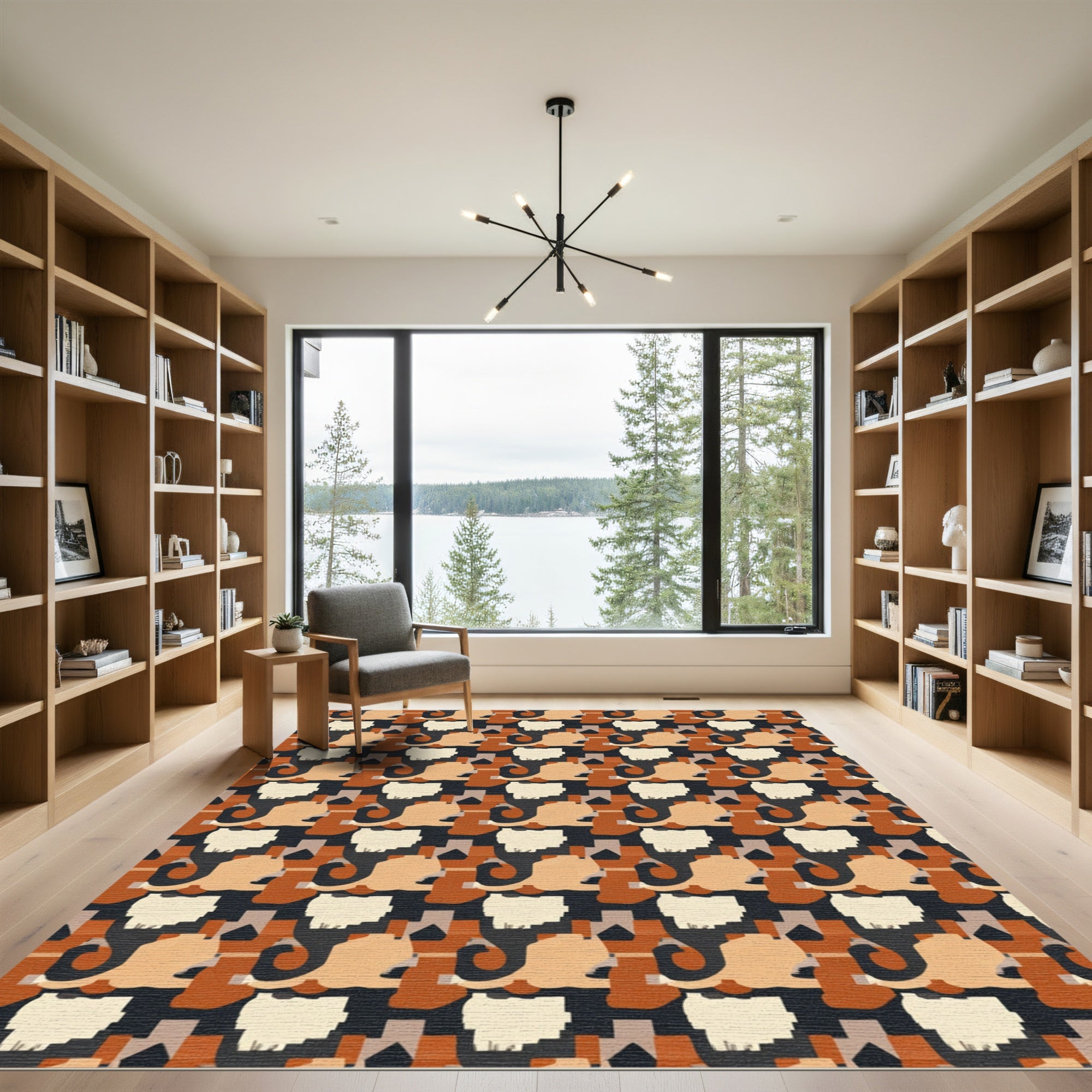 Warm Earth Tones Abstract Scroll Rug
