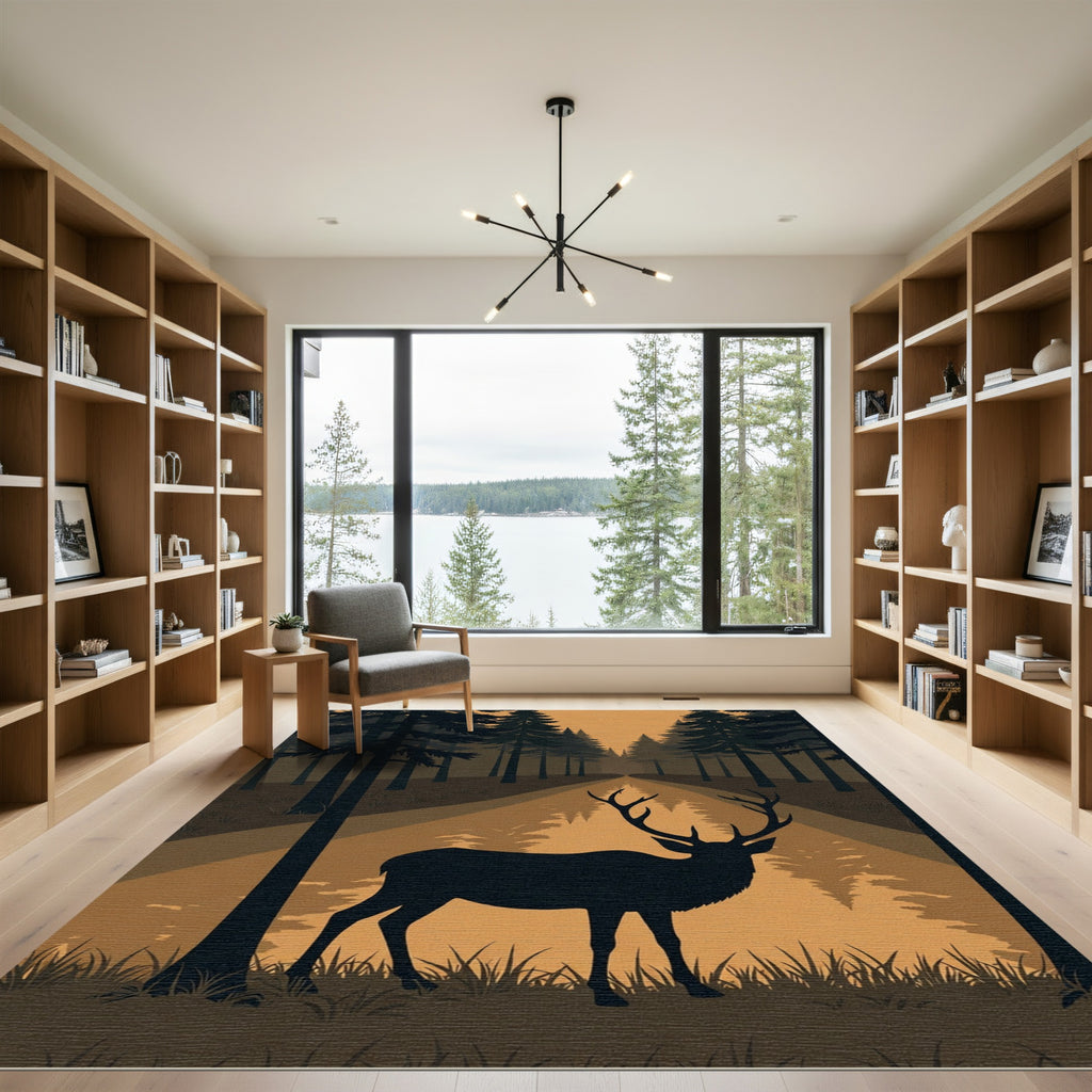 Misty Forest Deer Silhouette Rug