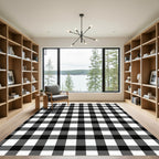 Classic Black White Gingham Lines Rug