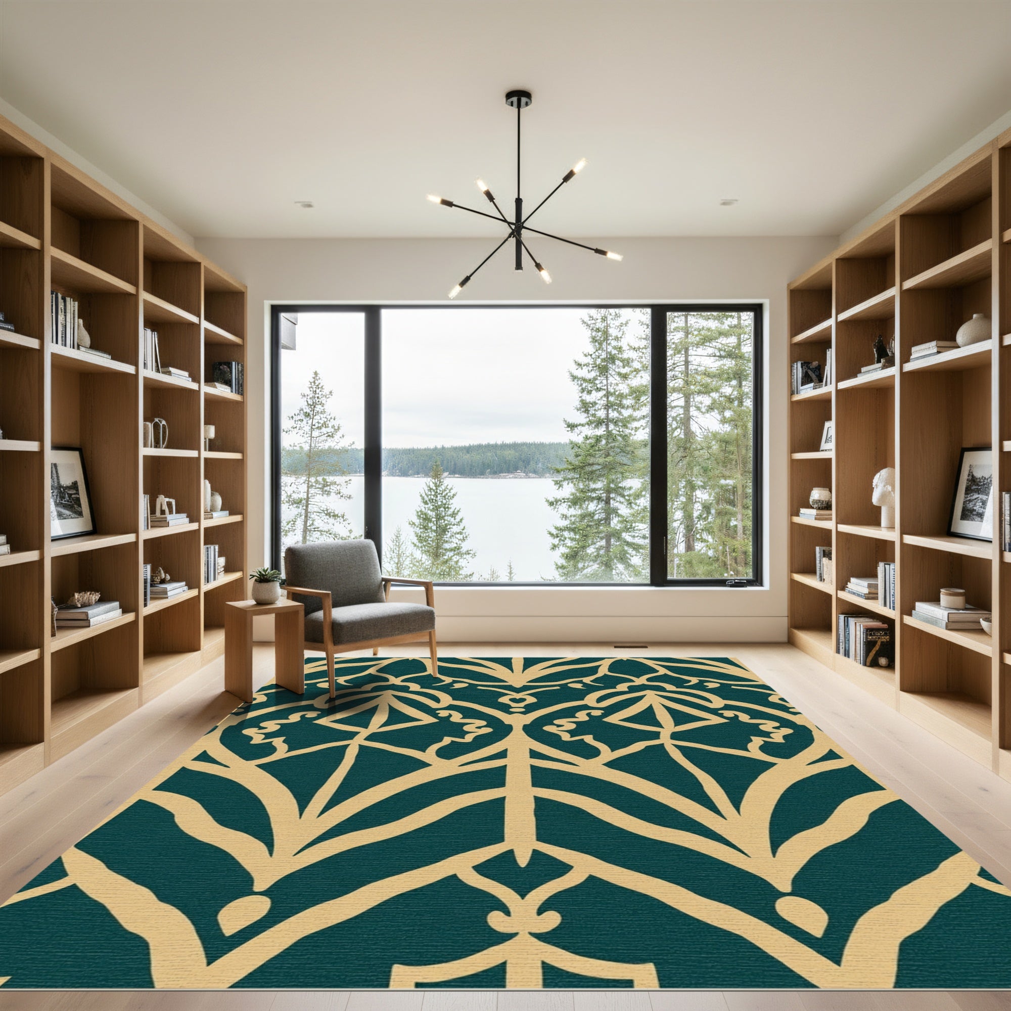 Teal Gold Art Deco Scroll Rug