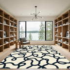 Cream Black Continuous Line Abstract Rug