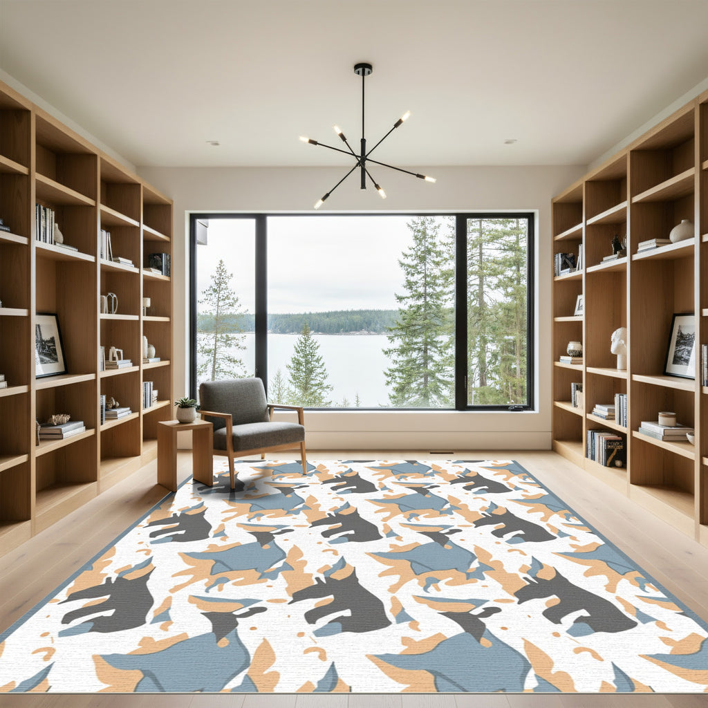 Abstract Grey Blue Tan Camo Animals Rug