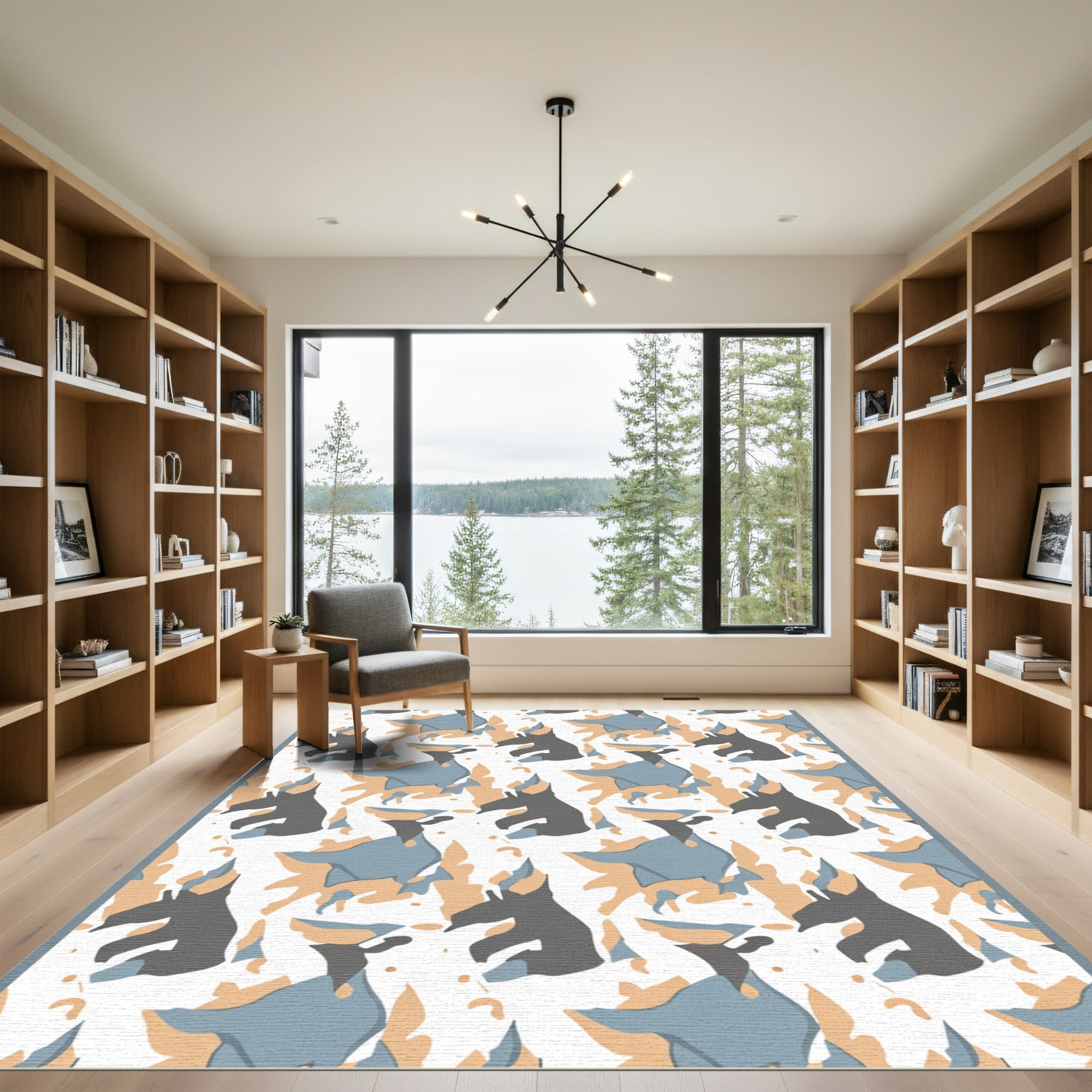 Abstract Grey Blue Tan Camo Animals Rug