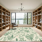 Green Silhouette Animals Floral Meadow Rug
