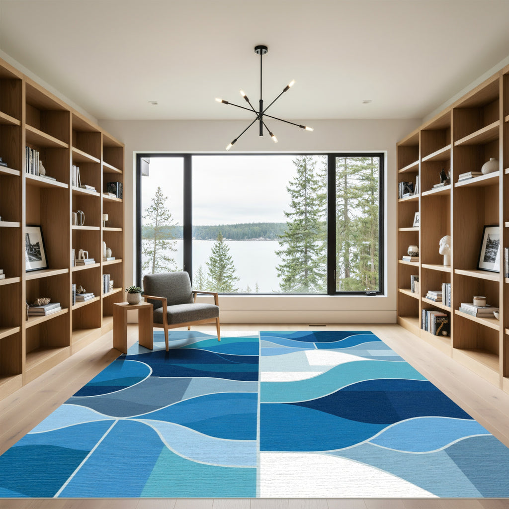 Deep Blue Abstract Flowing Waves Rug