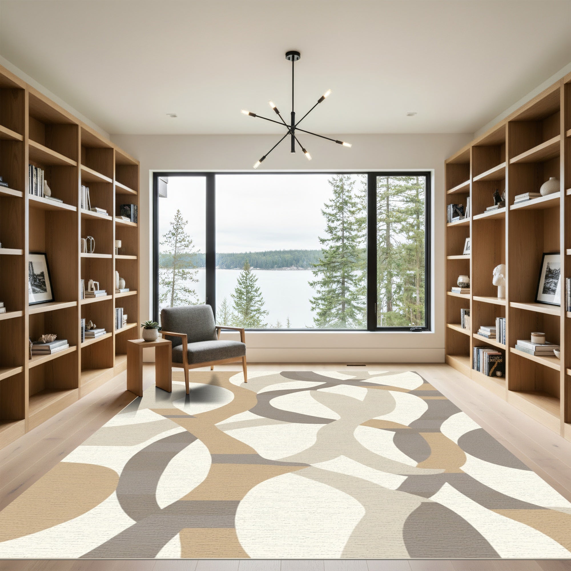 Earthy Neutral Interlocking Abstract Shapes Rug