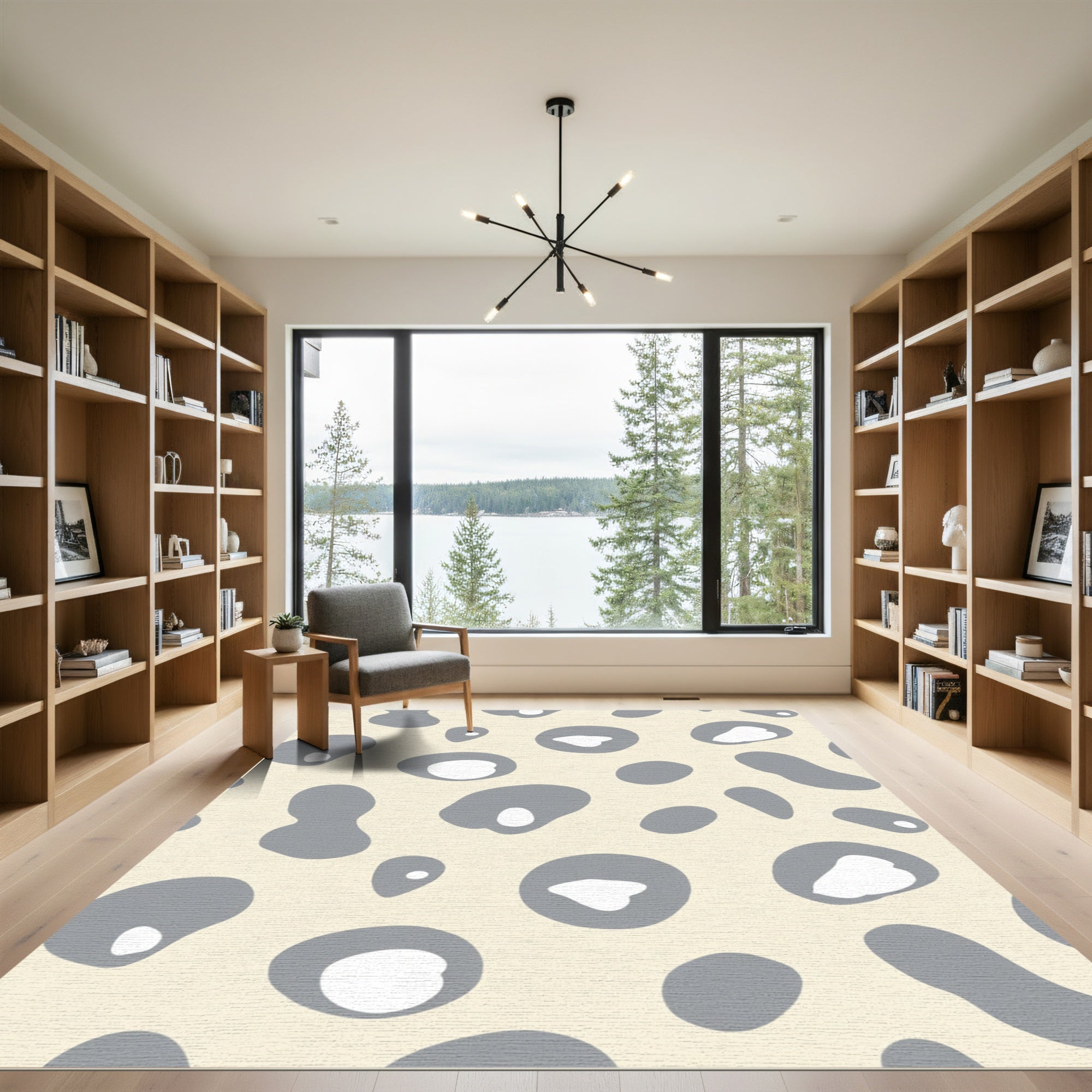 Blotchy Gray Ivory Amoeba Pattern Rug