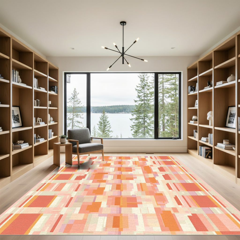 Tonal Orange Brick Stripe Texture Rug
