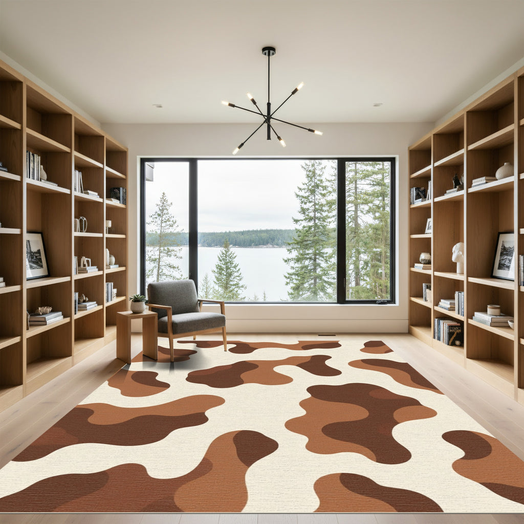 Brown Cream Abstract Splatter Rug