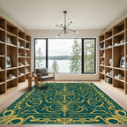 Emerald Gold Ornate Floral Scroll Rug