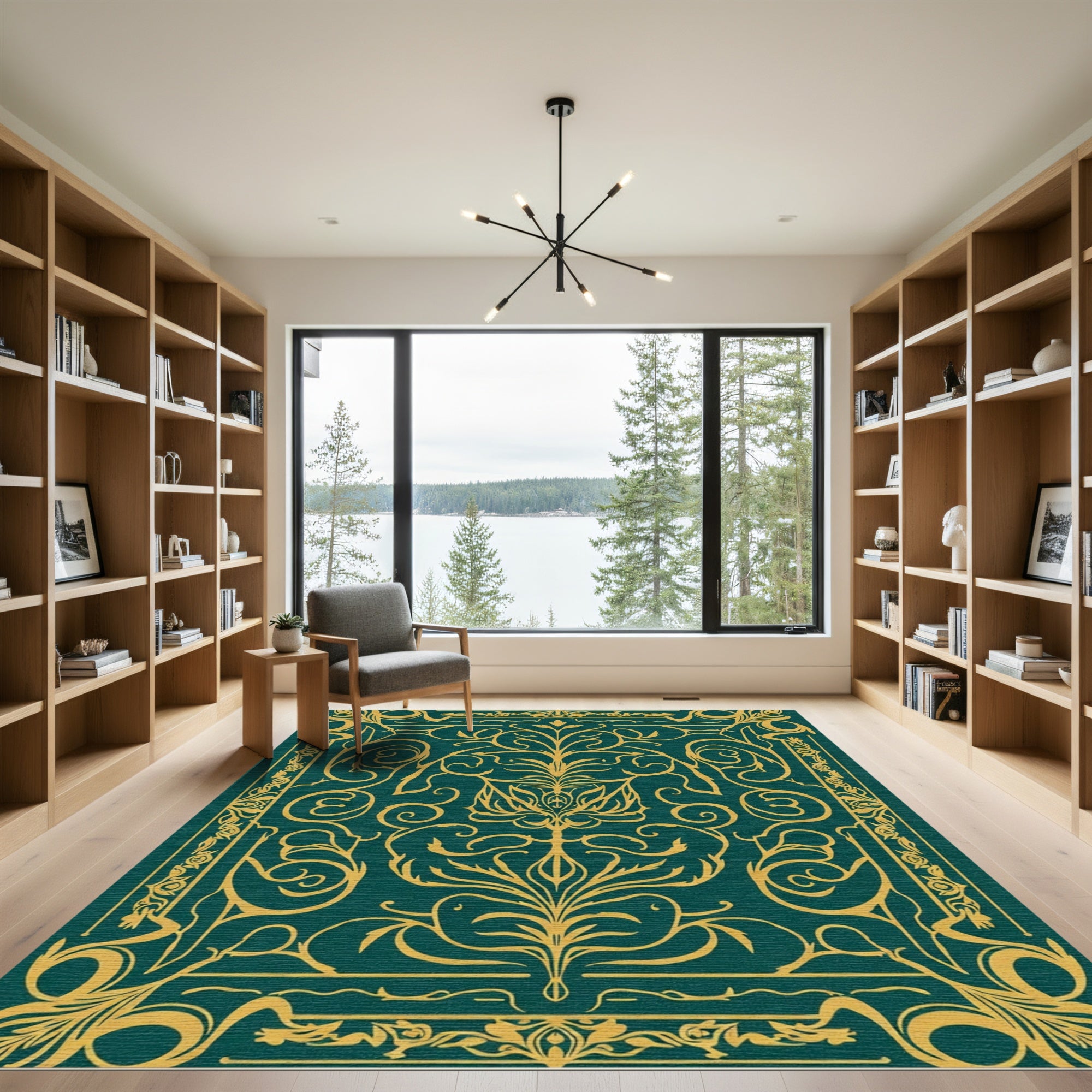 Emerald Gold Ornate Floral Scroll Rug