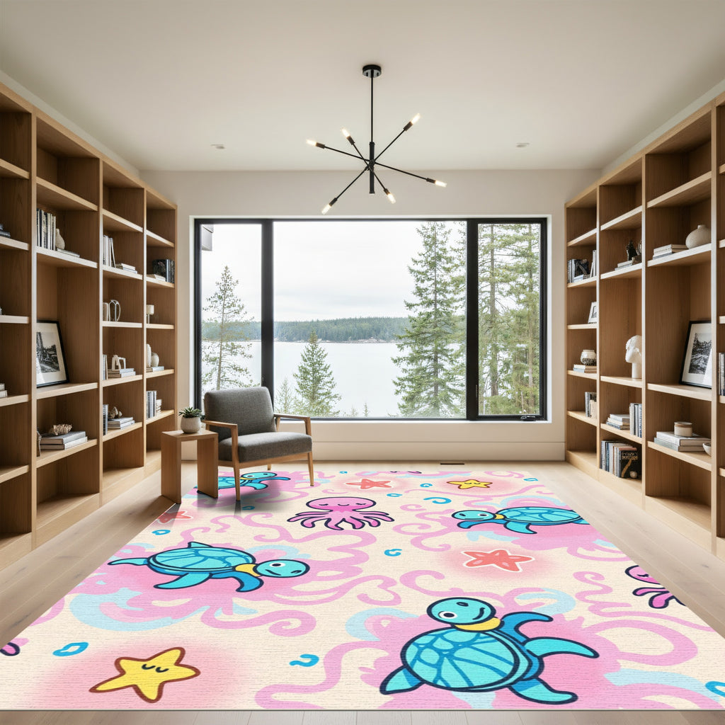 Cute Sea Turtle Octopus Starfish Swirl Rug