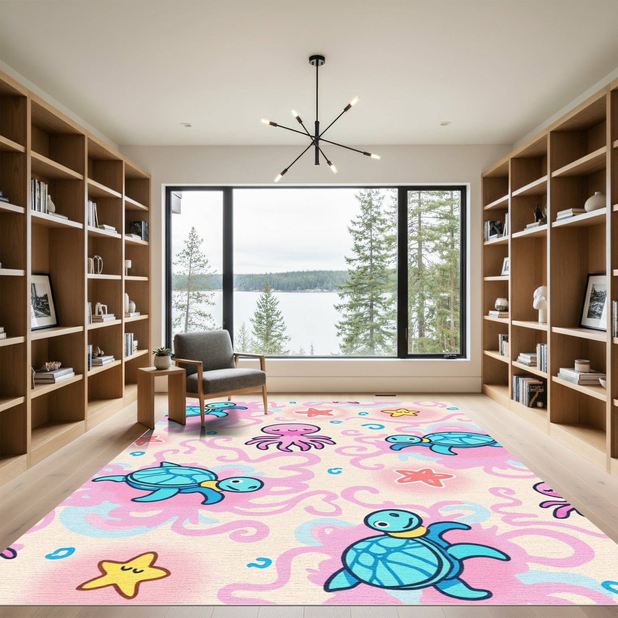 Cute Sea Turtle Octopus Starfish Swirl Rug