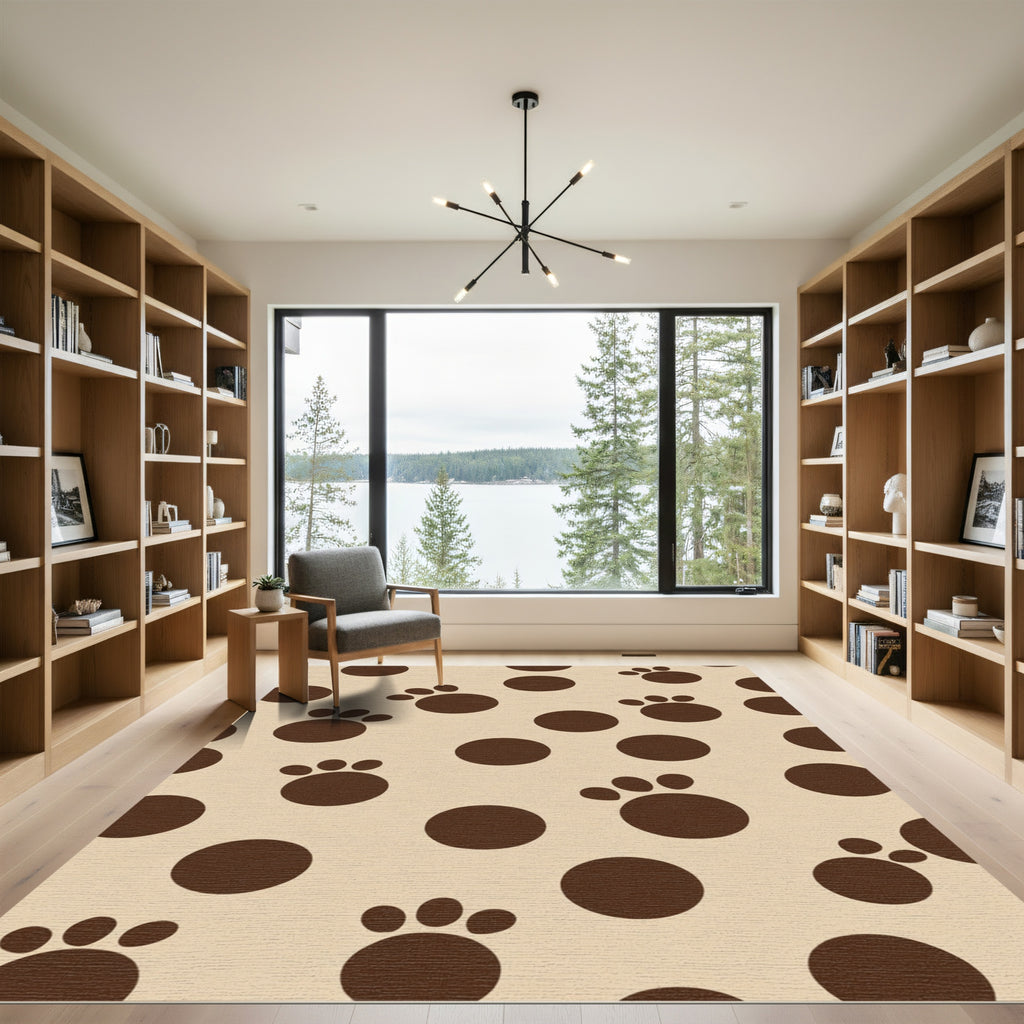 Brown Paw Print Polka Dot Complication Rug