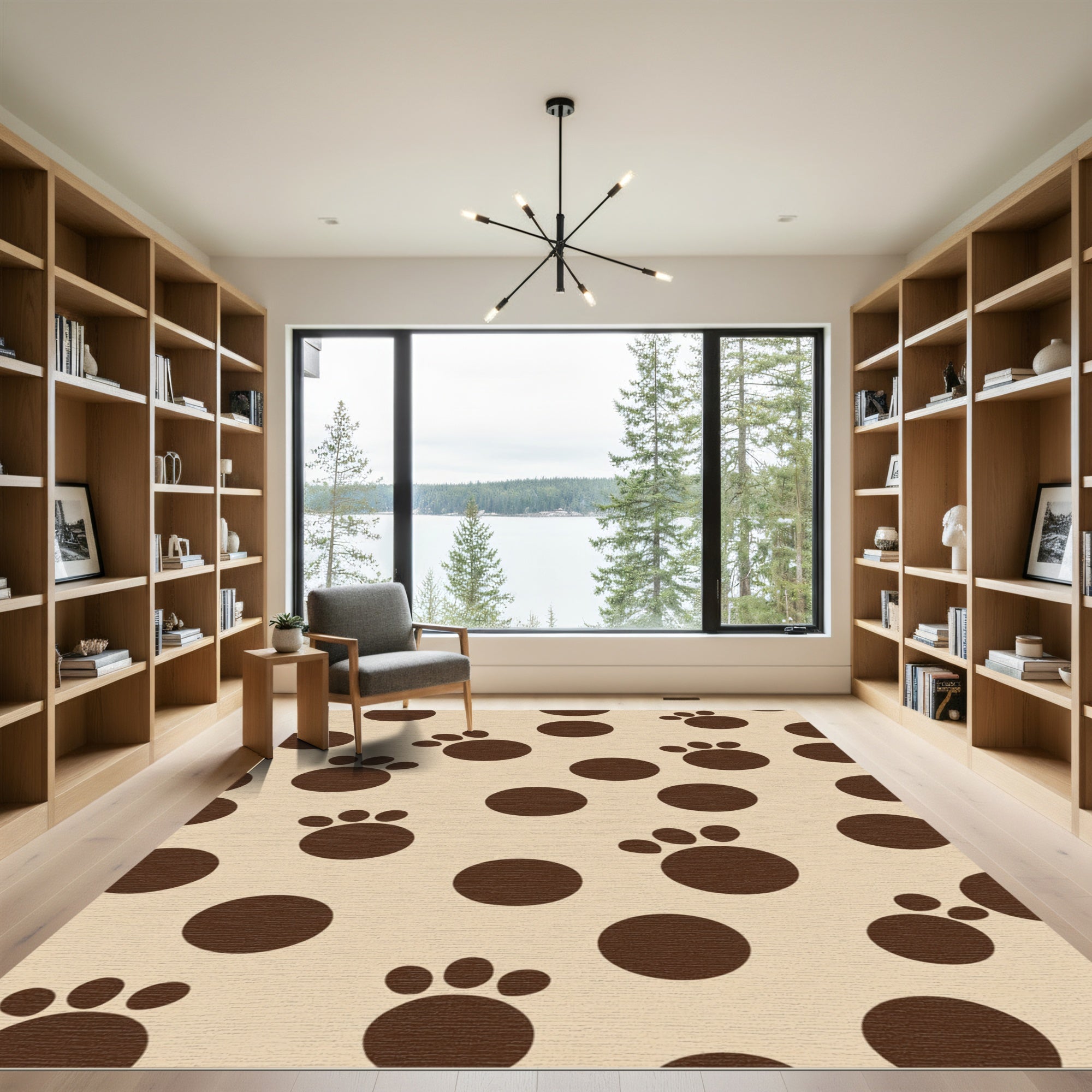 Brown Paw Print Polka Dot Complication Rug