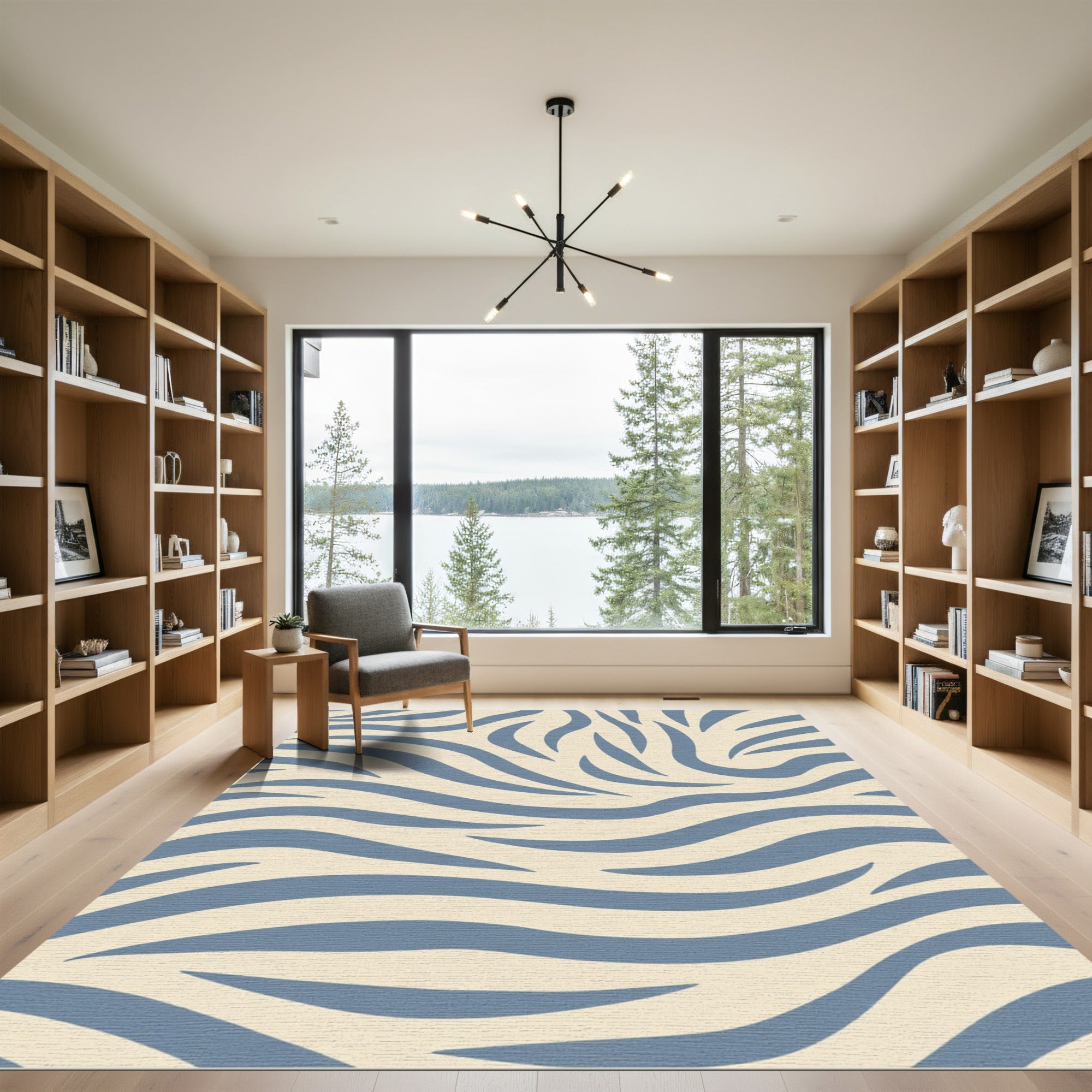 Powdery Blue Abstract Wave Rug