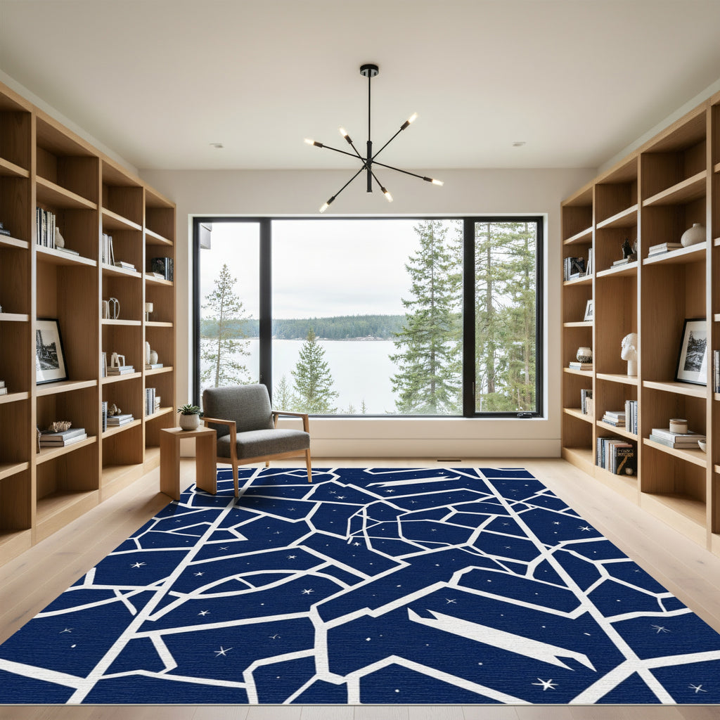 Deep Blue Constellation Geometric Abstraction Rug
