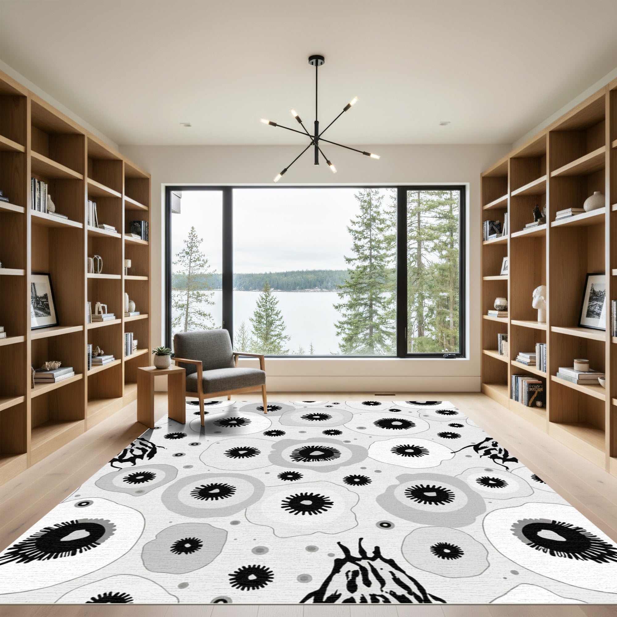 Monochromatic Abstract Floral Eye Rug