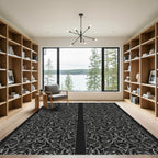 Black White Ornate Scrollwork Arrangement Rug