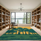 Teal Forest Trees Ochre Sky Landscape Rug