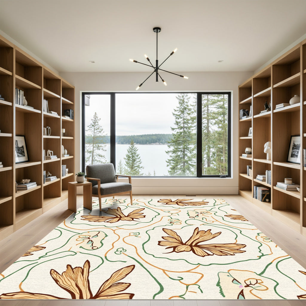 Earthy Tone Organic Flower Vines Rug