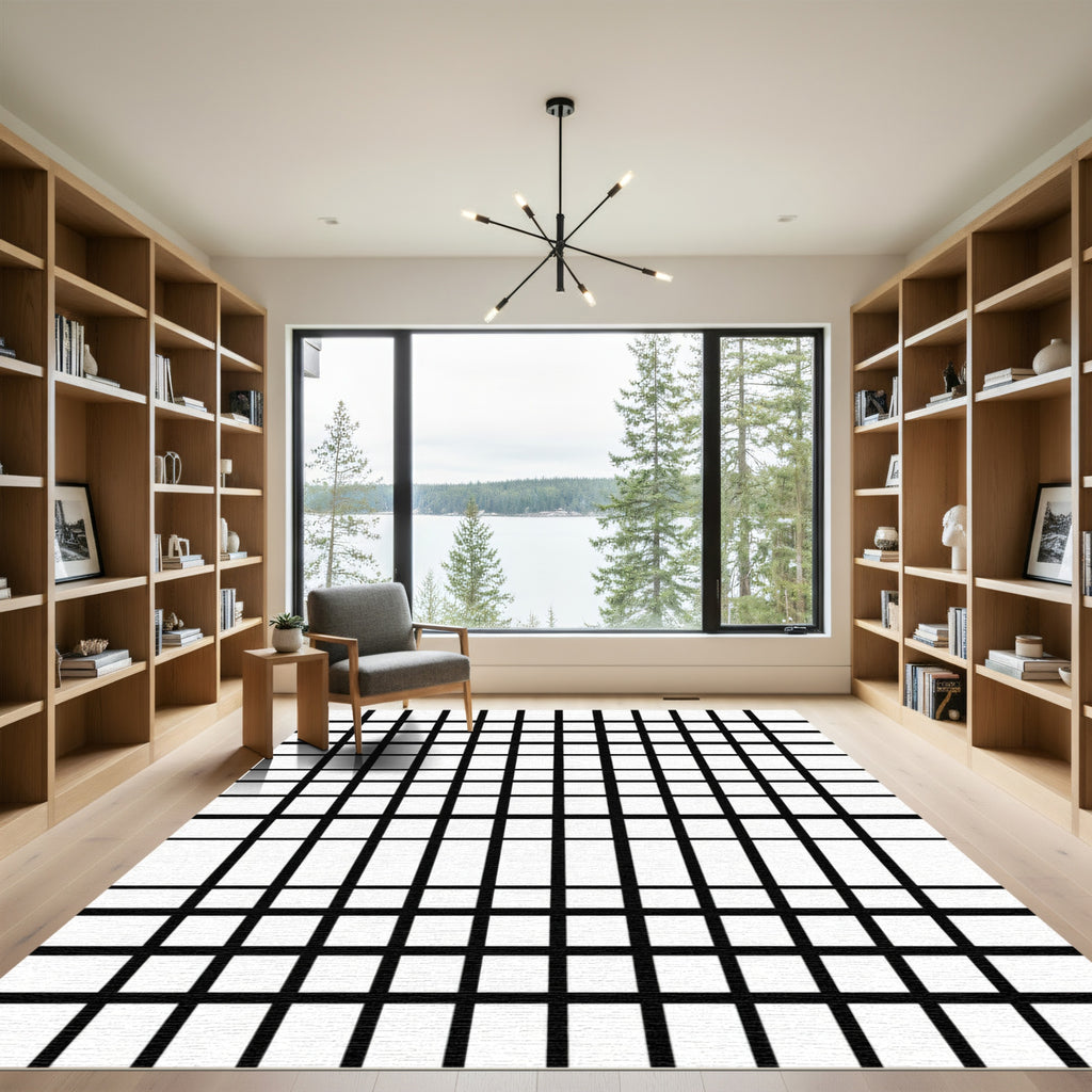 Bold Black White Grid Rug
