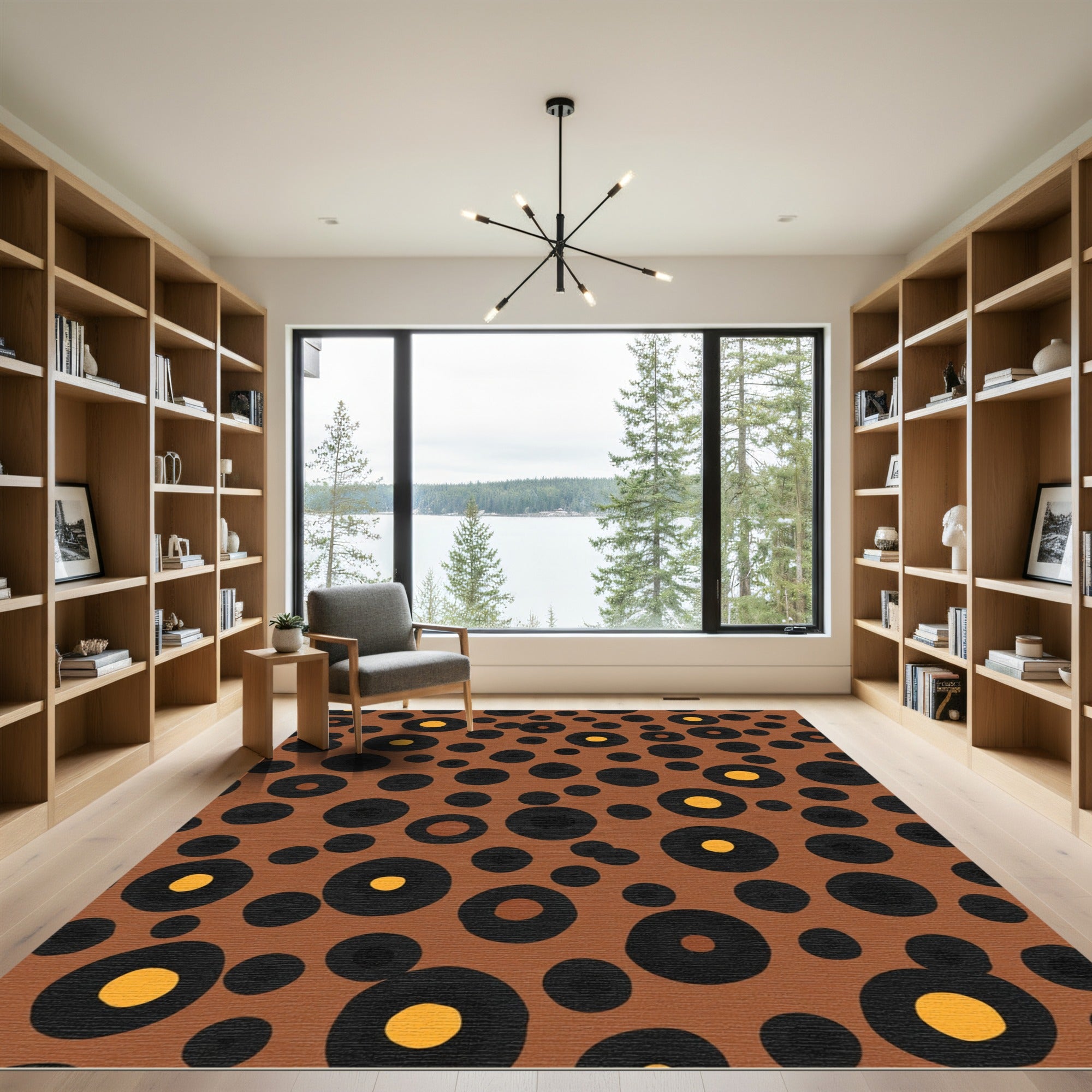 Brown Orange Black Yellow Circles Rug