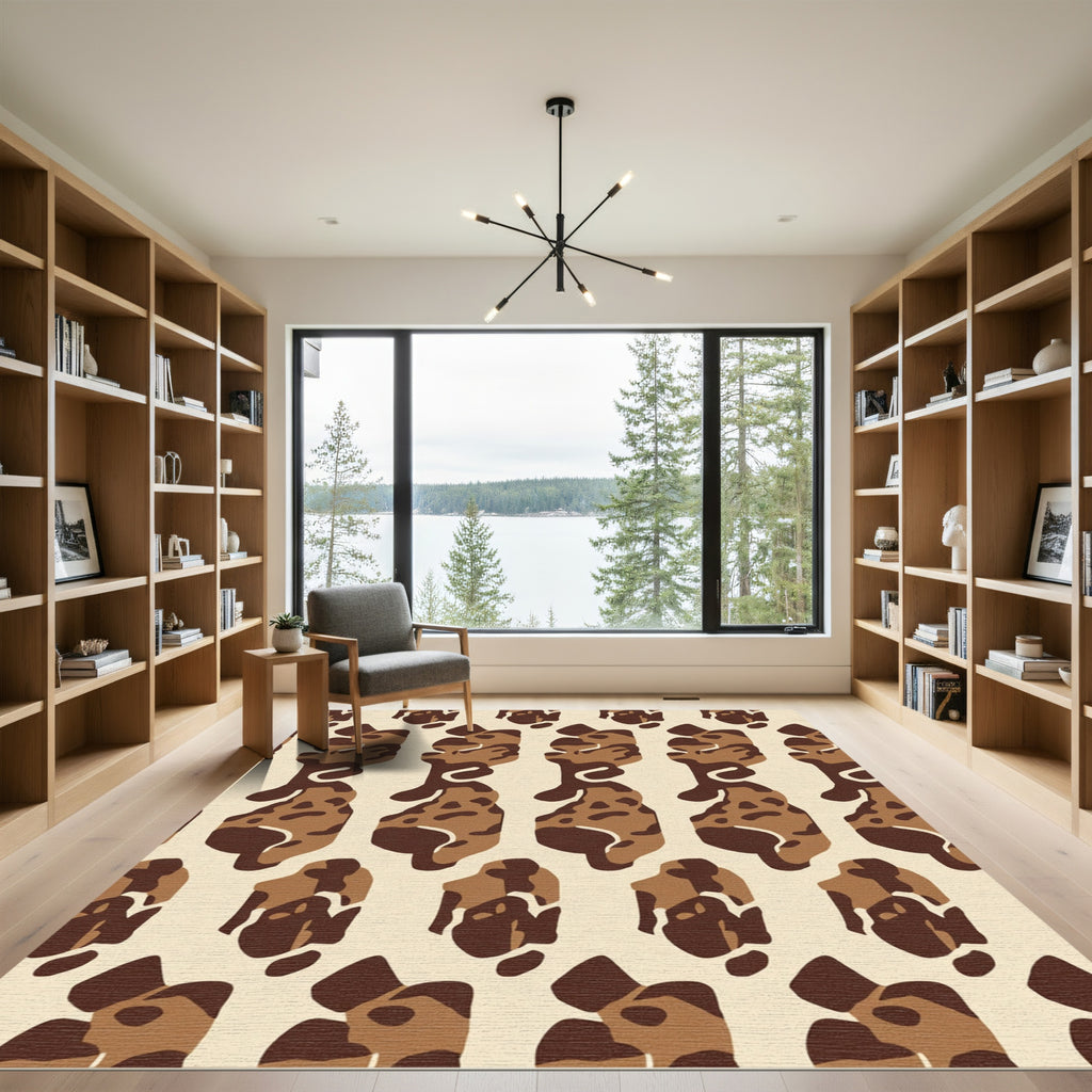 Brown Abstract Camouflage Shapes Rug