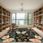 Ornate Fluttering Insect Bloom Scene Rug