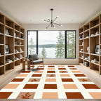 Terracotta Abstract Grid Squares Rug
