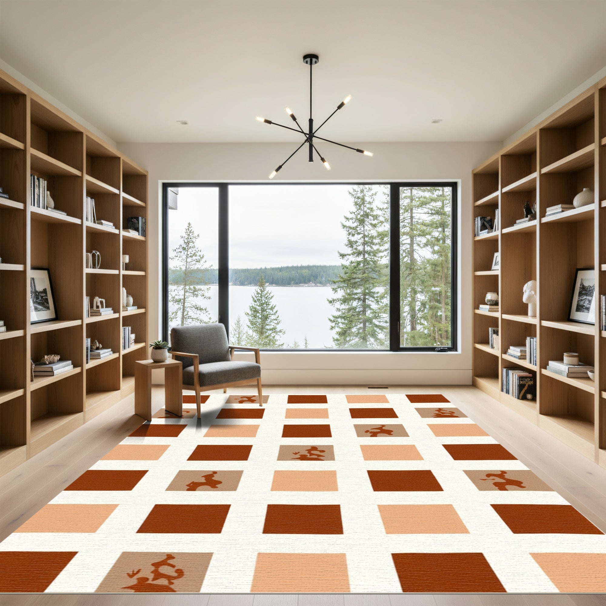 Terracotta Abstract Grid Squares Rug
