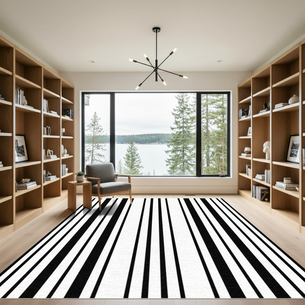 Artistic Black White Vertical Stripe Rug