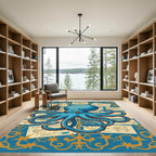 Blue Orange Polka Dot Octopus Collage Rug
