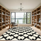 Cream Black Geometric Stair Motif Rug