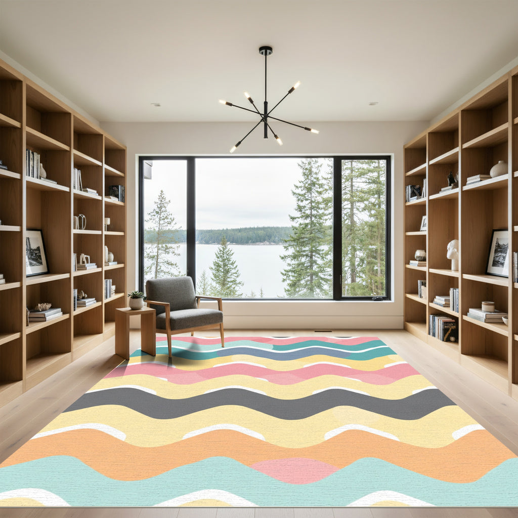 Pastel Wavy Stripes With Soft Hues Rug
